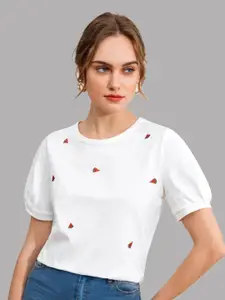 Dream Beauty Fashion Conversational Printed Puff Sleeves Regular T-Shirt