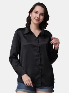 Popwings Spread Collar Satin Casual Shirt