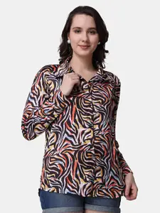 Popwings Relaxed Opaque Animal Printed Satin Casual Shirt