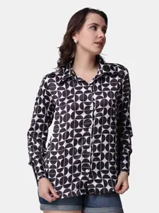 Popwings Relaxed Geometric Printed Satin Casual Shirt
