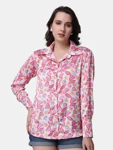 Popwings  Relaxed Floral Opaque Printed Satin Casual Shirt