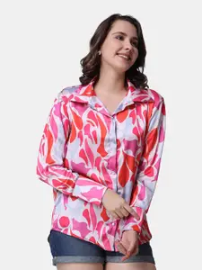 Popwings Relaxed Opaque Printed Satin Casual Shirt