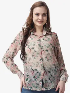 Popwings Relaxed Floral Printed Semi Sheer Casual Shirt