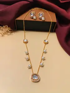 ABDESIGNS Gold-Plated Kundan Polki Diamond Necklace With Pair Of Earrings