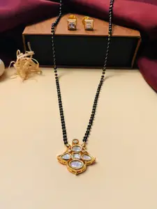 ABDESIGNS Gold-Plated AD Stone-Studded & Beaded Mangalsutra With Earrings