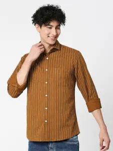 VALEN CLUB Slim Fit Opaque Striped Pure Cotton Casual Shirt