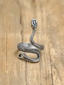 MEENAZ Silver-Plated Stainless Steel Adjustable Snake Shaped Oxidised Finger Ring