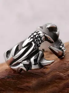 MEENAZ Silver-Plated Oxidised Stainless Steel Dragon Claw Shaped Finger Ring