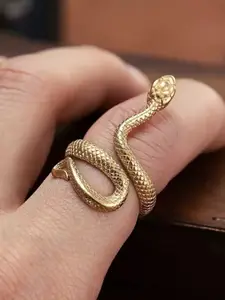MEENAZ Gold-Plated Textured Snake Design Adjustable Finger Ring