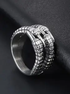 MEENAZ Men Silver-Plated Textured Adjustable Finger Ring