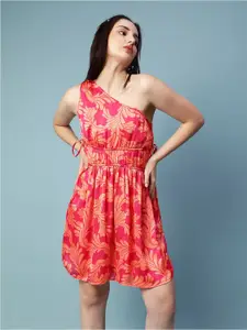 Oxolloxo Floral Printed One-Shoulder Fit & Flare Mini Dress