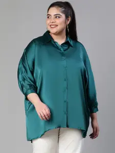 Oxolloxo Plus Size Relaxed Boxy Satin Casual Shirt