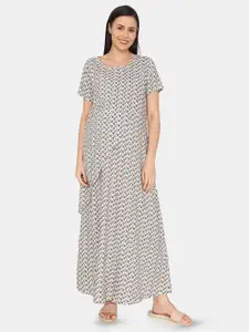 Coucou by Zivame Geometric Printed Pure Cotton Maternity Maxi Nightdress