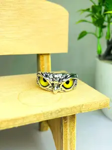 MEENAZ Men Silver-Plated Owl Evil Eye Adjustable Finger Ring