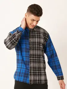 FOREVER 21 Blue & Black Tartan Checked Pure Cotton Casual Shirt