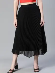 Oxolloxo Accordian Pleated Comfortable Fit A-Line Midi Skirts