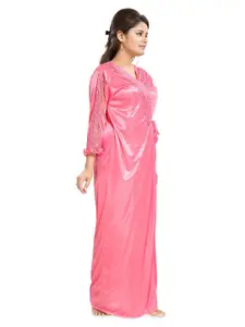 Noty Lace Detail Maxi Satin Nightdress with Robe