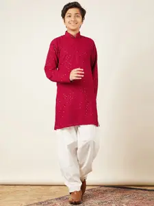 Aj DEZInES Boys Sequined Embroidered Regular Pure Cotton Kurta with Salwar