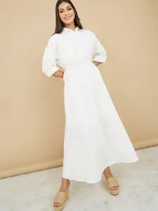 Styli Roll-Up Sleeves Belted Shirt Maxi Dress