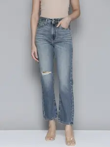 Levis Women Straight Fit High-Rise Slash Knee Light Fade Jeans