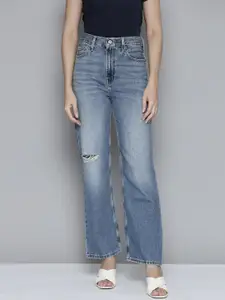 Levis Women Straight Fit High-Rise Slash Knee Heavy Fade Pure Cotton Jeans