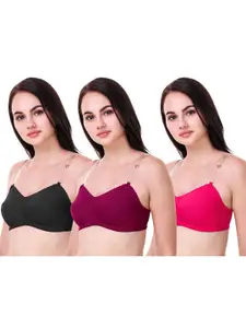 Piylu Pack Of 3 Non padded Cut And Sew Cups Cotton Bra Full Coverage FullFoldTP-CB3
