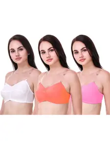 Piylu Pack Of 3 Non Padded Cut And Sew Cups Cotton Bra Full Coverage