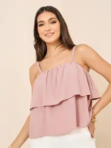 Styli Layered Pink Strappy Square Neck Regular Fit Cami Top