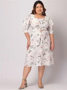 FabAlley Curve Plus Size Floral Print Midi Dress With Belt