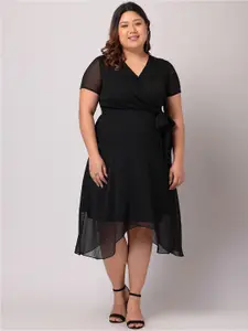 FabAlley Curve Plus Size Dobby Lurex High Low Wrap Dress