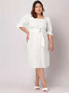 FabAlley Curve Plus Size Ruffled Sleeve Midi Dress With Belt