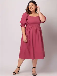 FabAlley Curve Plus Size Square Neck Puff Sleeve A-Line Dress