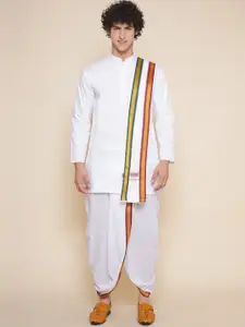 Sethukrishna Mandarin Collar Zari Pure Cotton Kurta With Dhoti Pants & With Angavastram