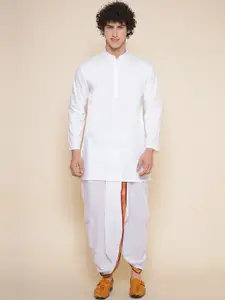 Sethukrishna Mandarin Collar Zari Pure Cotton Kurta With Dhoti Pants