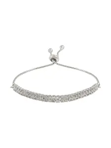 I Jewels Silver-Plated CZ Studded Charm Bracelet