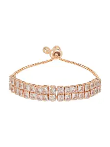 I Jewels Rose Gold-Plated CZ Studded Charm Bracelet