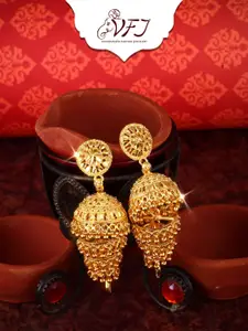Vighnaharta Gold-Plated Dome-Shaped Jhumkas Earrings