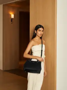 MIRAGGIO Blair Black Structured Handbag with Detachable Crossbody Strap