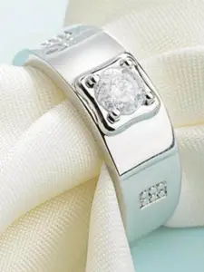 MYKI Men 925 Sterling Silver Silver-Plated & CZ Stone-Studded Adjustable Finger Ring