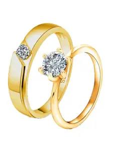 MYKI Set Of 2 Gold-Plated CZ-Studded Couple Adjustable Finger Rings