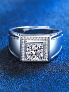 MYKI Men Silver-Plated CZ-Studded Stainless Steel Finger Ring