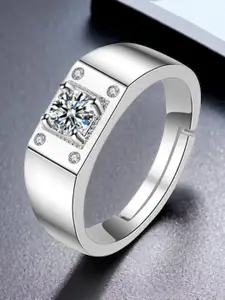 MYKI Men Silver-Plated CZ-Studded Adjustable Finger Ring