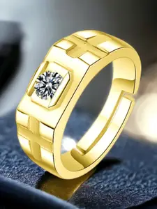 MYKI 24 KT Gold-Plated Stone-Studded Adjustable Stainless Steel Finger Ring