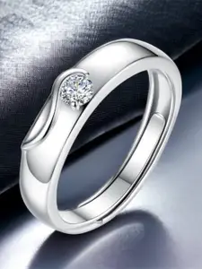 MYKI Silver-Plated Cubic Zirconia Studded Adjustable Finger Ring