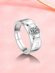MYKI Men Sterling Silver-Plated CZ Studded Swarovski Solitaire Stainless Steel Rings