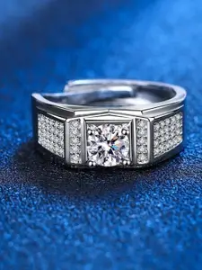 MYKI Men Silver-Plated & CZ-Studded Adjustable Finger Ring