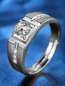 MYKI Set Of 2 92.5 Sterling Silver Gold-Plated CZ-Studded Adjustable Couple Ring