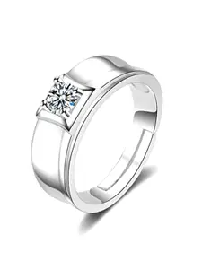 MYKI Men Silver-Plated Cubic Zirconia Studded Adjustable Finger Ring