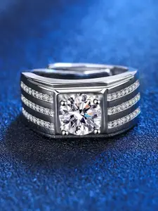 MYKI Silver-Plated Cubic Zirconia Studded Finger Ring