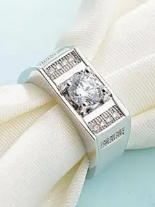 MYKI Men Silver-Plated CZ-Studded Adjustable Finger Ring